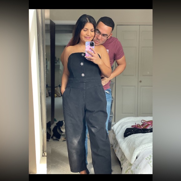 H&M nearly black bandeau Denim Jumpsuit size small NWT - Picture 2 of 2